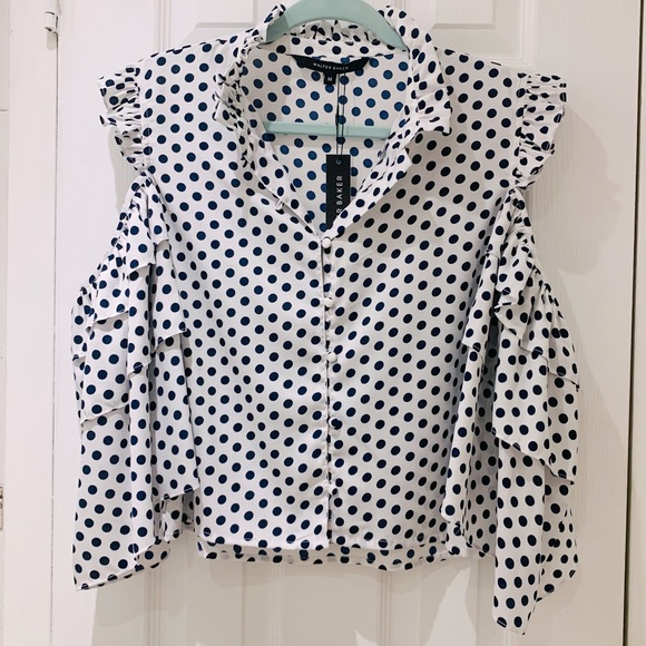 NWT Walter Baker Blue Polka Dot Open Shoulders Blouse / Top - Picture 3 of 15